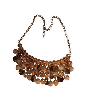 Amber & Gold Toned Heavily Beaded DANGLE Necklace Chandelier BIB Maximalist 20's
